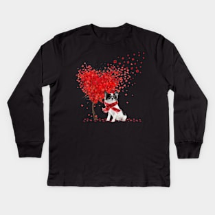 Valentine's Day Heart Tree Love White Long Haired Chihuahua Kids Long Sleeve T-Shirt